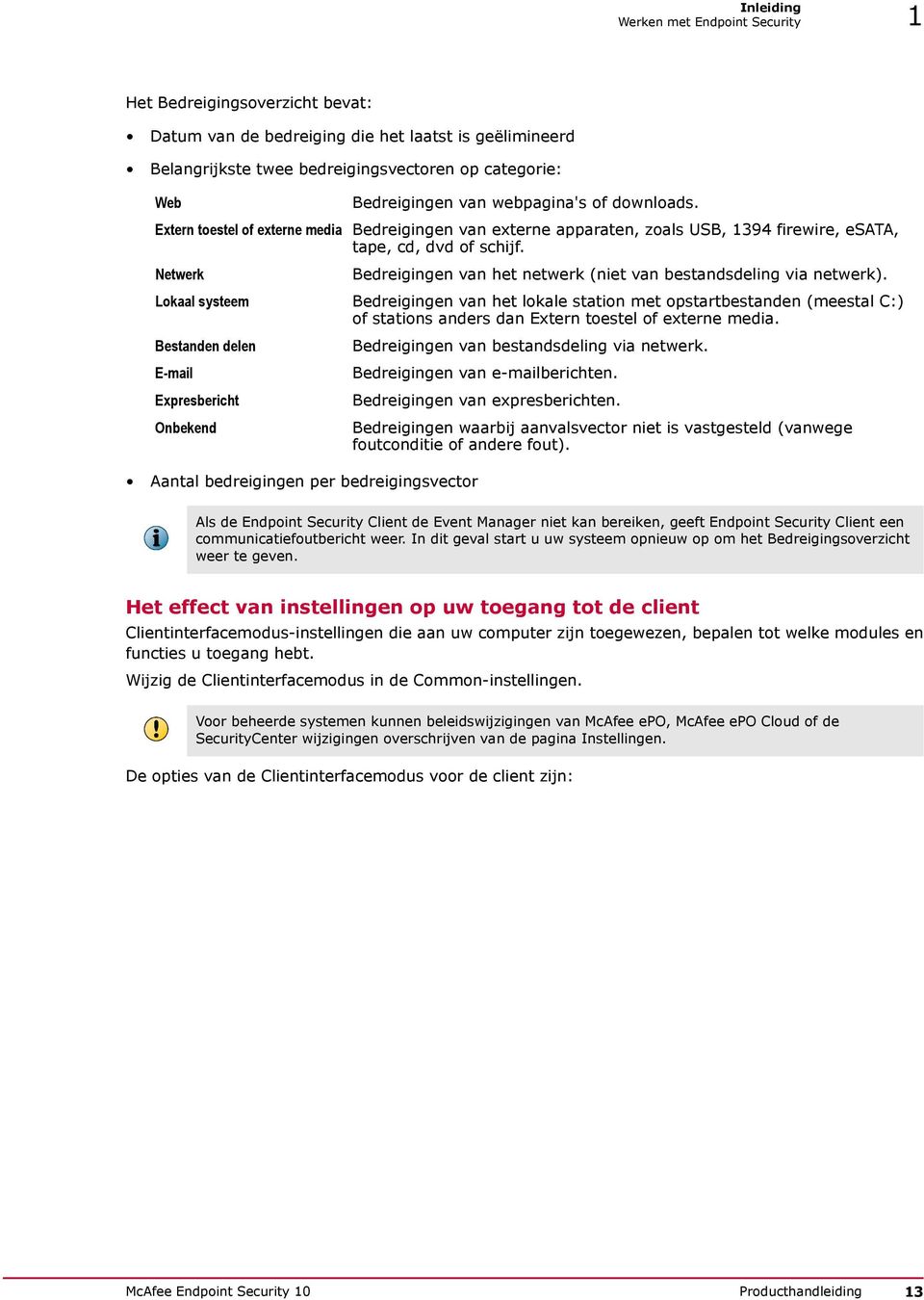 Bedreigingen van externe apparaten, zoals USB, 1394 firewire, esata, tape, cd, dvd of schijf. Bedreigingen van het netwerk (niet van bestandsdeling via netwerk).