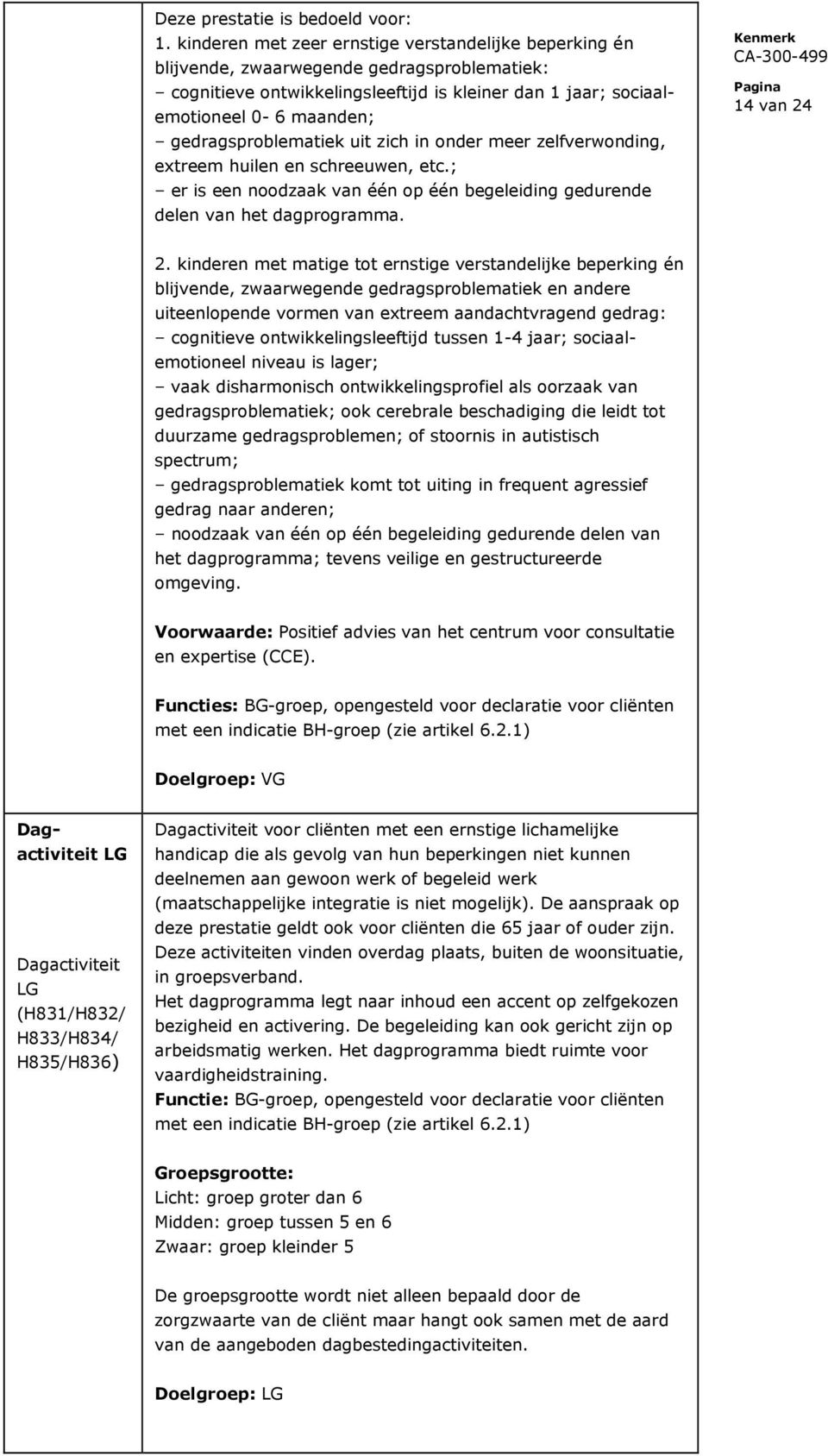 gedragsproblematiek uit zich in onder meer zelfverwonding, extreem huilen en schreeuwen, etc.; er is een noodzaak van één op één begeleiding gedurende delen van het dagprogramma. 14 van 24 2.