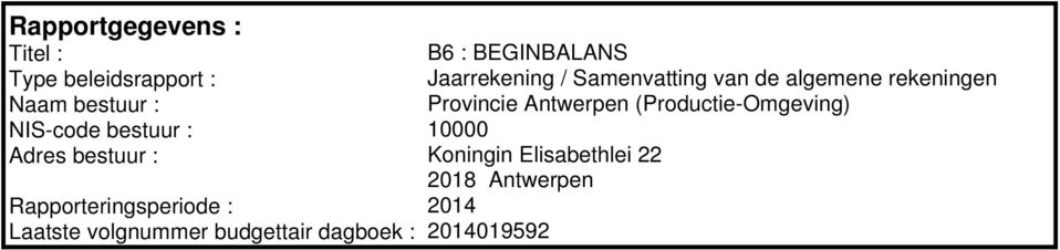 : BEGINBALANS Jaarrekening / Samenvatting van de algemene rekeningen Provincie