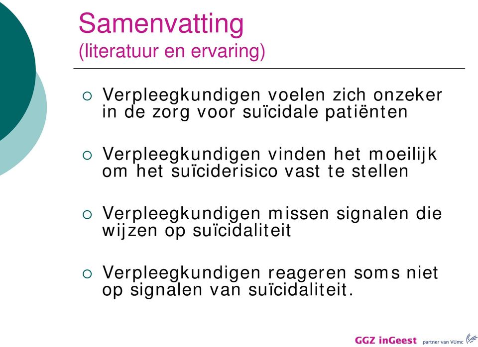 suïciderisico vast te stellen Verpleegkundigen missen signalen die wijzen op