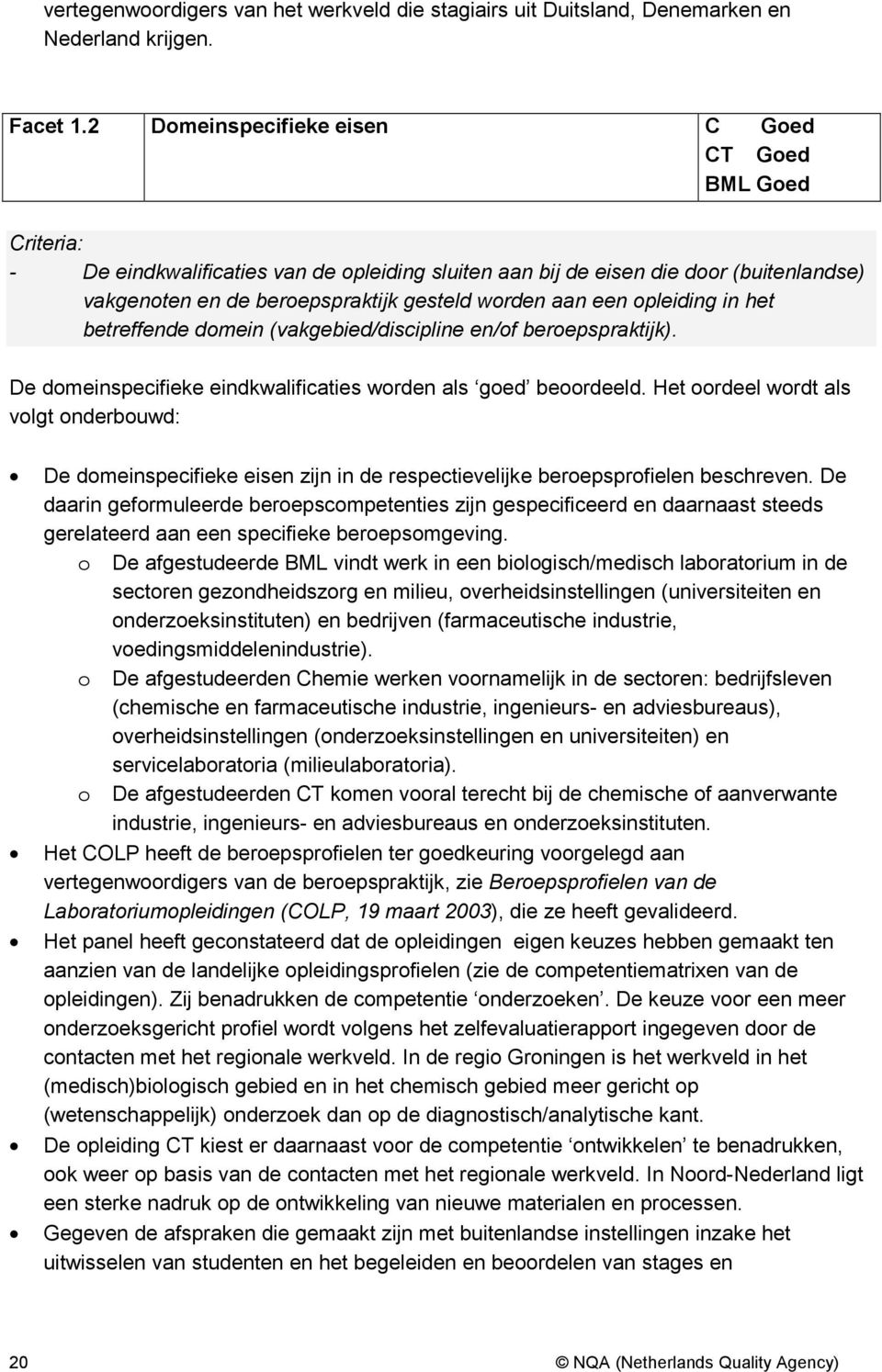 een opleiding in het betreffende domein (vakgebied/discipline en/of beroepspraktijk). De domeinspecifieke eindkwalificaties worden als goed beoordeeld.