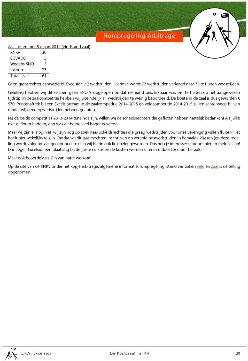 In de zaalcompetitie hebben wij uiteindelijk 11 wedstrijden te weinig beoordeeld. De boete in de zaal is dus geworden 570.