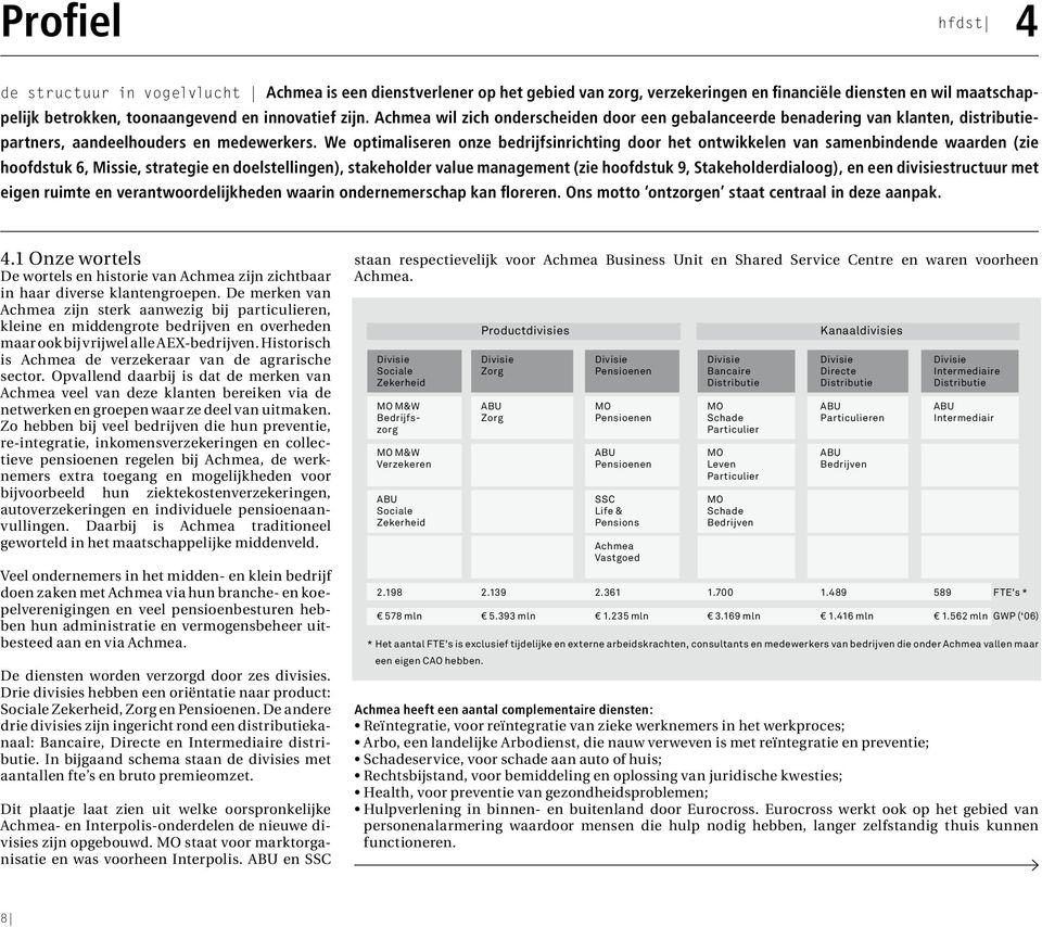 We optimaliseren onze bedrijfsinrichting door het ontwikkelen van samenbindende waarden (zie hoofdstuk 6, Missie, strategie en doelstellingen), stakeholder value management (zie hoofdstuk 9,