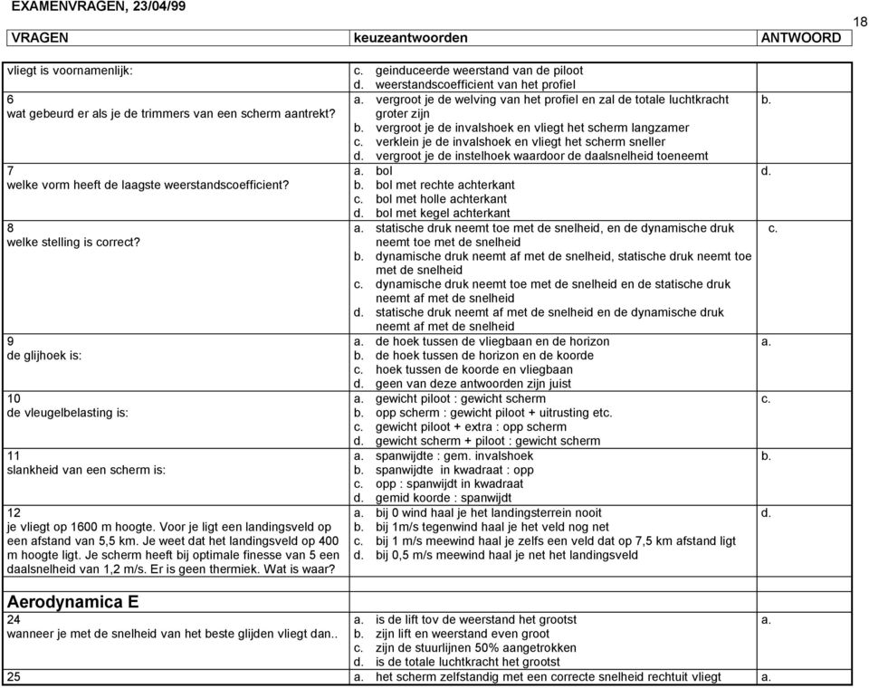 Je weet dat het landingsveld op 400 m hoogte ligt. Je scherm heeft bij optimale finesse van 5 een daalsnelheid van 1,2 m/s. Er is geen thermiek. Wat is waar?