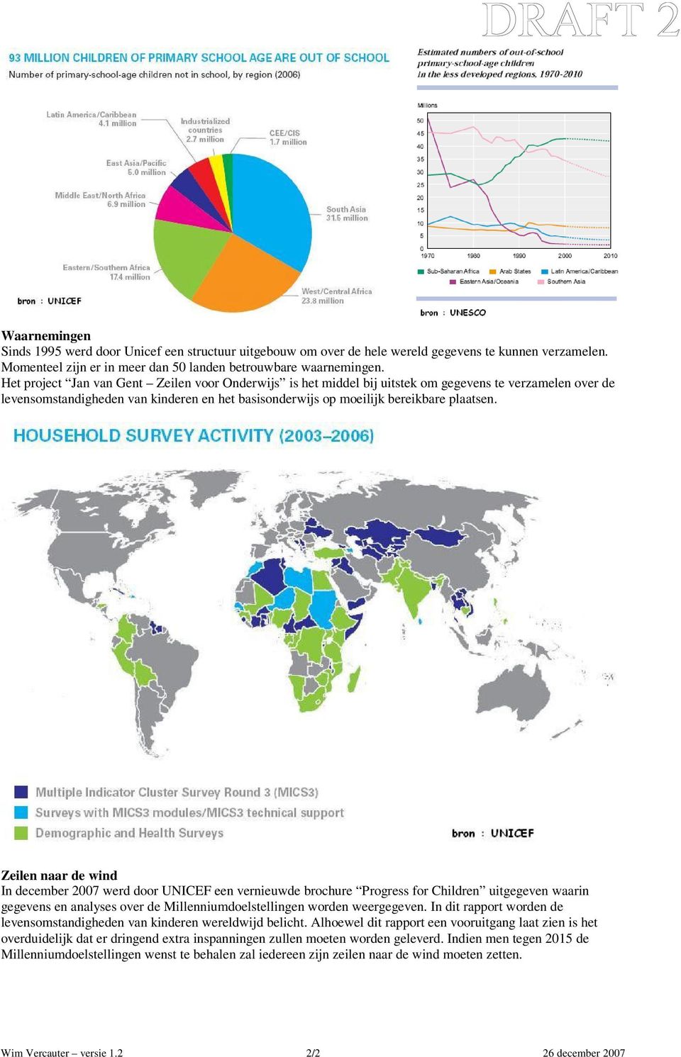 Zeilen naar de wind In december 2007 werd door UNICEF een vernieuwde brochure Progress for Children uitgegeven waarin gegevens en analyses over de Millenniumdoelstellingen worden weergegeven.