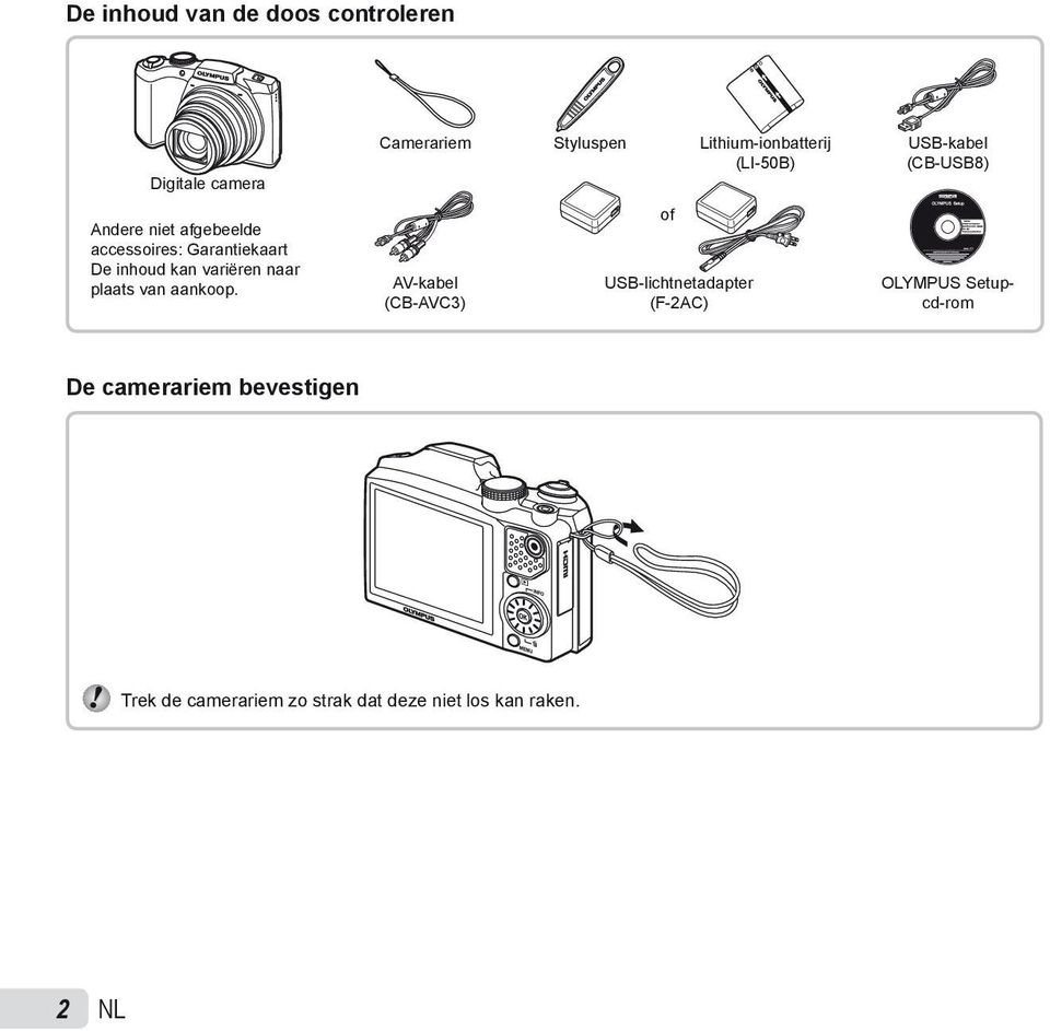 Camerariem Styluspen Lithium-ionbatterij (LI-50B) AV-kabel (CB-AVC3) of USB-lichtnetadapter