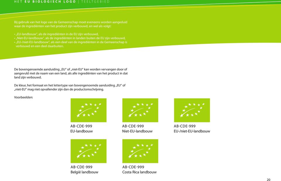 en een deel daarbuiten. De bovengenoemde aanduiding EU of niet-eu kan worden vervangen door of aangevuld met de naam van een land, als alle ingrediënten van het product in dat land zijn verbouwd.