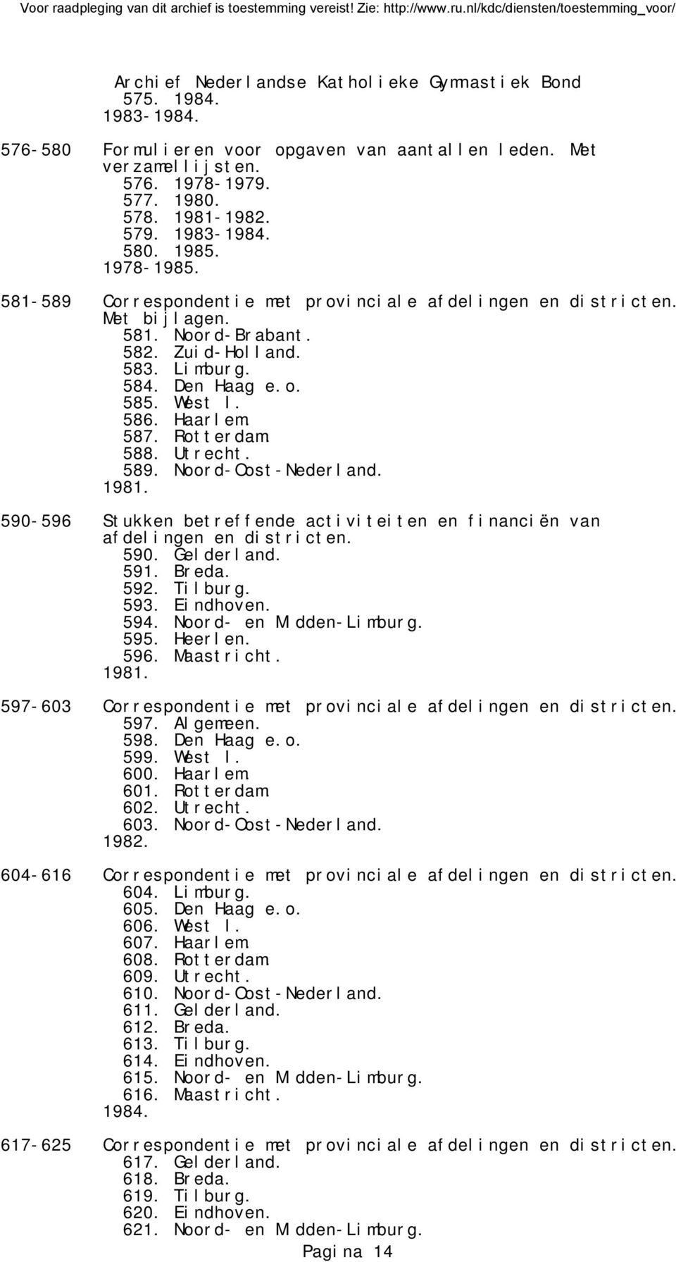 Utrecht. 589. Noord-Oost-Nederland. 1981. 590-596 Stukken betreffende activiteiten en financiën van afdelingen en districten. 590. Gelderland. 591. Breda. 592. Tilburg. 593. Eindhoven. 594.
