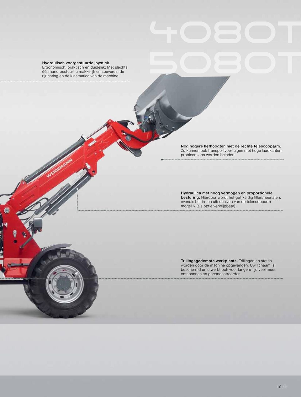 Hydraulica met hoog vermogen en proportionele besturing.