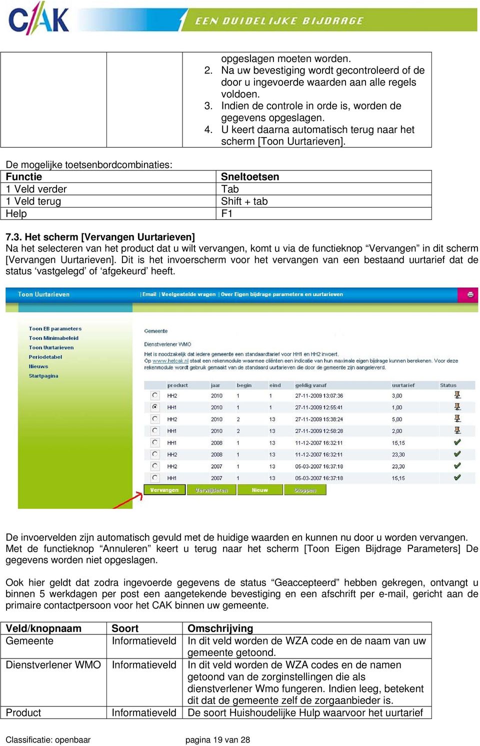 U keert daarna automatisch terug naar het scherm [Toon Uurtarieven]. 7.3.