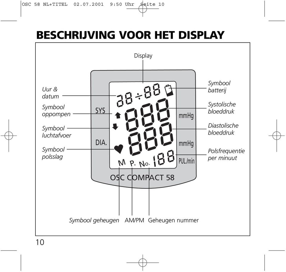 oppompen Symbool luchtafvoer Symbool polsslag SYS DIA. 88 88 888 888 M P. No.