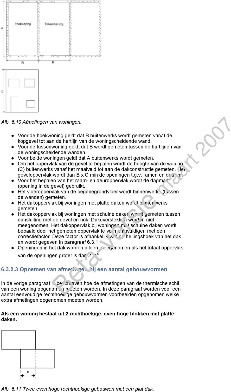 Om het oppervlak van de gevel te bepalen wordt de hoogte van de woning (C) buitenwerks vanaf het maaiveld tot aan de dakconstructie gemeten. Het geveloppervlak wordt dan B x C min de openingen t.g.v. ramen en deuren.