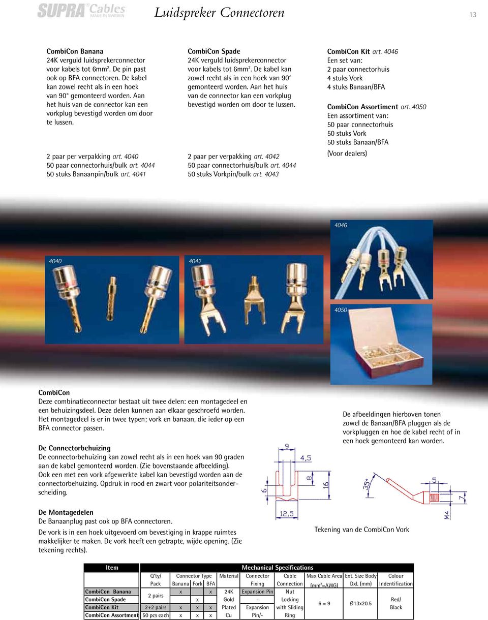 4040 50 paar connectorhuis/bulk art. 4044 50 stuks Banaanpin/bulk art. 4041 CombiCon Spade 24K verguld luidsprekerconnector voor kabels tot 6mm 2.  4042 50 paar connectorhuis/bulk art.