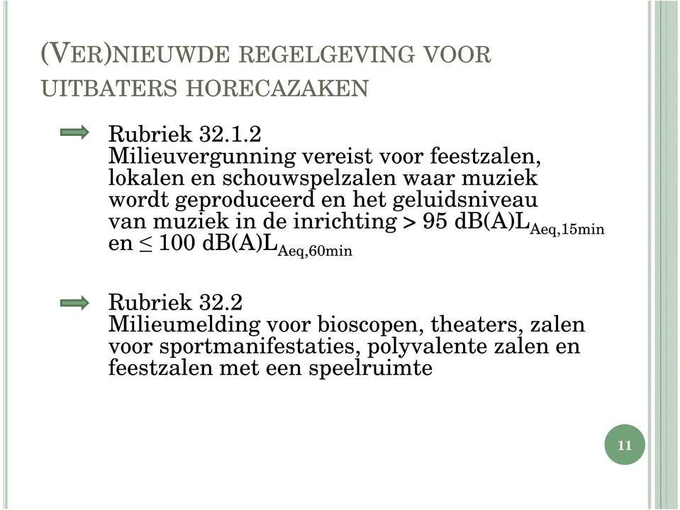 geproduceerd en het geluidsniveau van muziek in de inrichting > 95 db(a)l Aeq,15min en 100 db(a)l