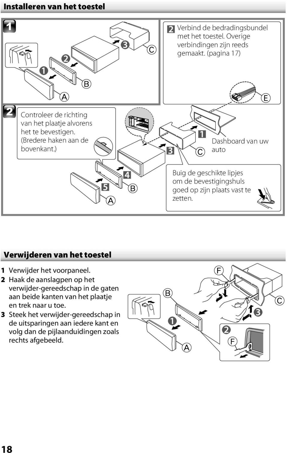 ) Dashboard van uw auto Buig de geschikte lipjes om de bevestigingshuls goed op zijn plaats vast te zetten.