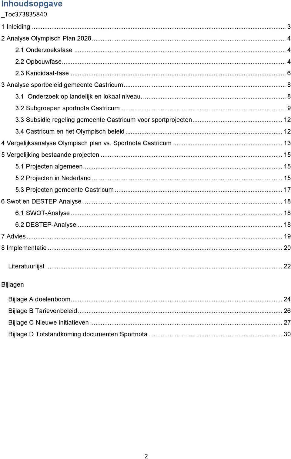 .. 12 4 Vergelijksanalyse Olympisch plan vs. Sportnota Castricum... 13 5 Vergelijking bestaande projecten... 15 5.1 Projecten algemeen... 15 5.2 Projecten in Nederland... 15 5.3 Projecten gemeente Castricum.