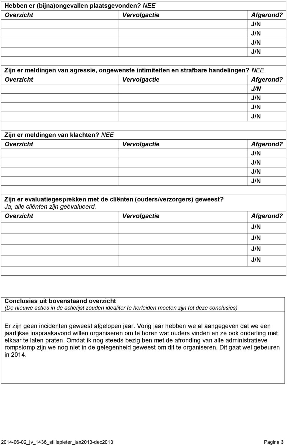 Zijn er evaluatiegesprekken met de cliënten (ouders/verzorgers) geweest? Ja, alle cliënten zijn geëvalueerd. Overzicht Vervolgactie Afgerond?