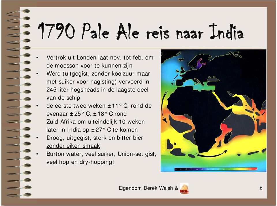 hogsheads in de laagste deel van de schip de eerste twee weken ±11 C, rond de evenaar ±25 C, ±18 C rond Zuid-Afrika om