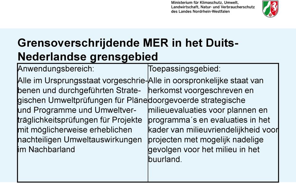 Umweltverträglichkeitsprüfungen für Projekte programma s en evaluaties in het milieuevaluaties voor plannen en mit möglicherweise