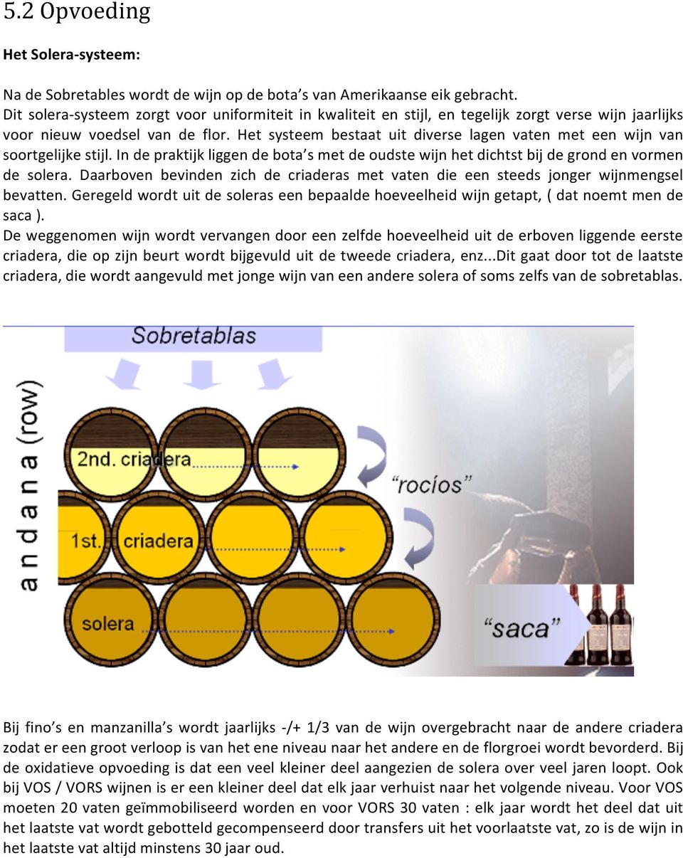 Het systeem bestaat uit diverse lagen vaten met een wijn van soortgelijke stijl. In de praktijk liggen de bota s met de oudste wijn het dichtst bij de grond en vormen de solera.