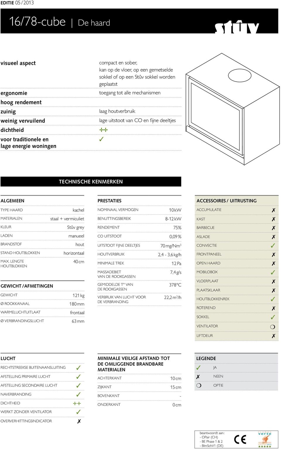 kachel Nominaal vermogen 10 kw accumulatie Materialen staal + vermiculiet enuttingsbereik 8-12 kw Kast kleur Stûv grey rendement 75% barbecue Laden GEWIHT /FMETINGEN Gewicht Ø Rookkanaal