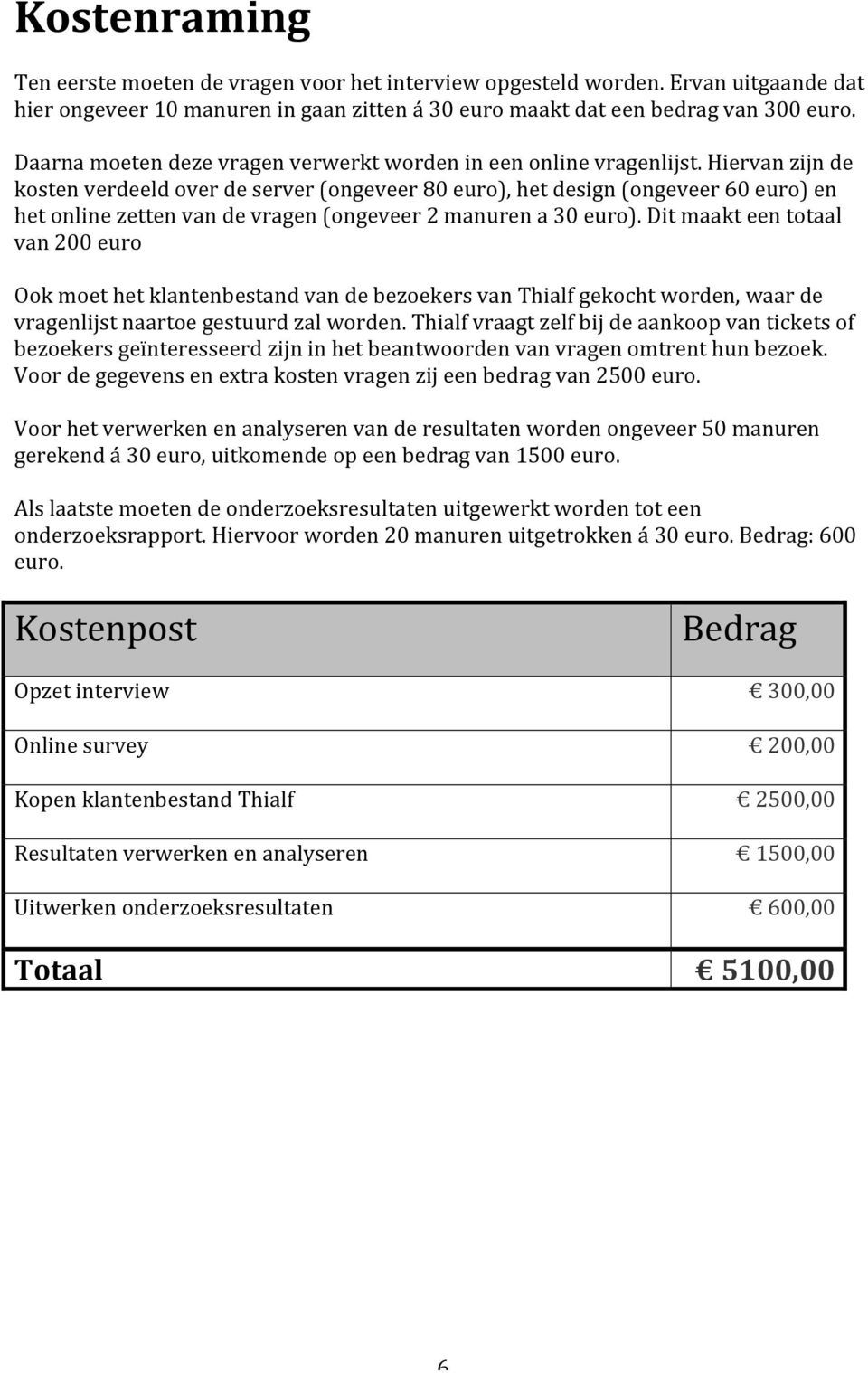 Hiervan zijn de kosten verdeeld over de server (ongeveer 80 euro), het design (ongeveer 60 euro) en het online zetten van de vragen (ongeveer 2 manuren a 30 euro).