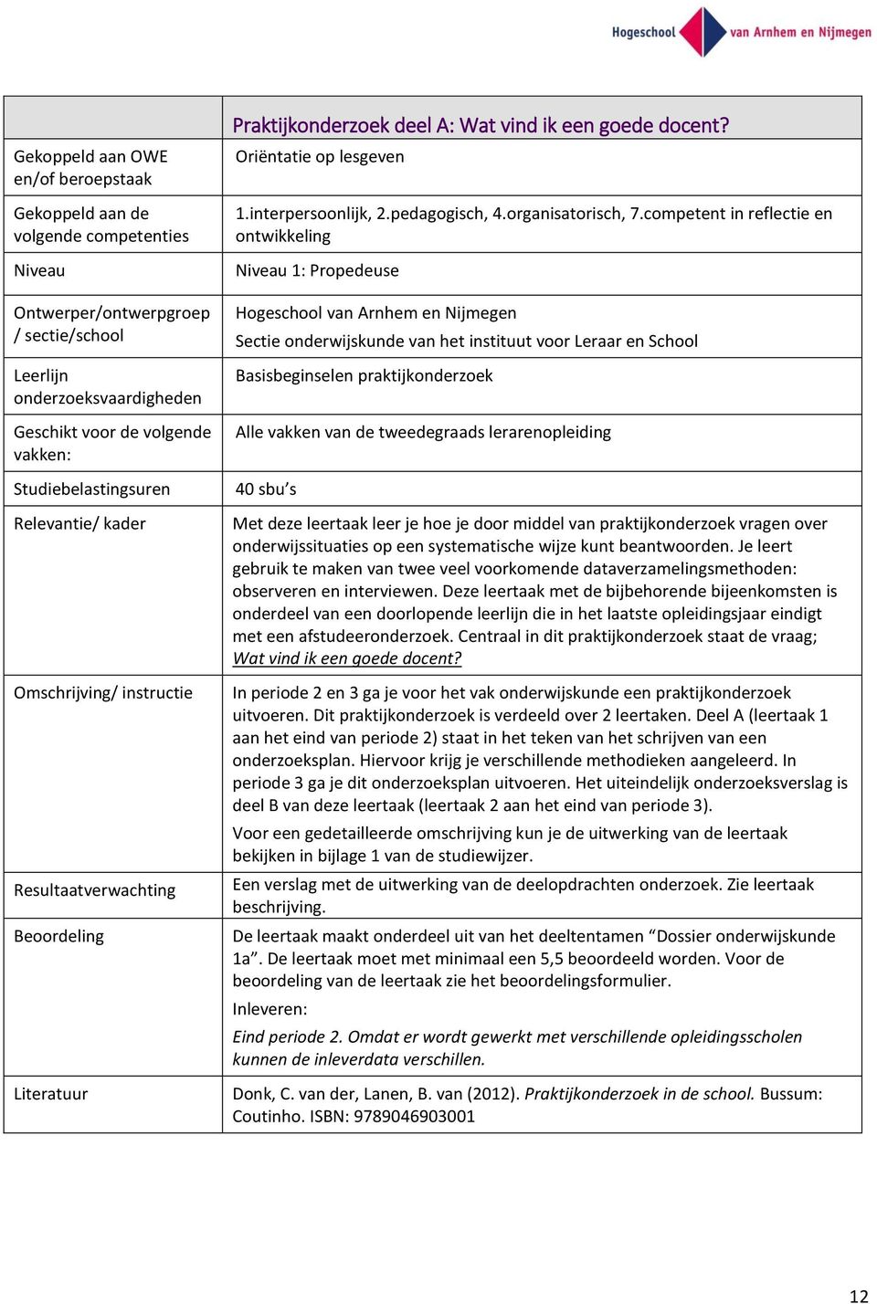 interpersoonlijk, 2.pedagogisch, 4.organisatorisch, 7.