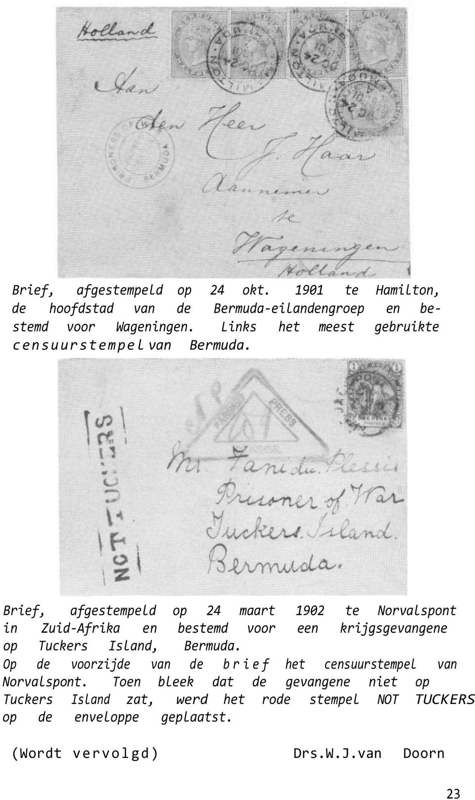 Brief, afgestempeld op 24 maart 1902 te Norvalspont in Zuid-Afrika en bestemd voor een krijgsgevangene op Tuckers Island, Bermuda.