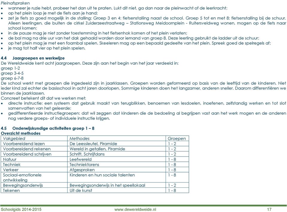 Groep 5 tot en met 8: fietsenstalling bij de schuur.