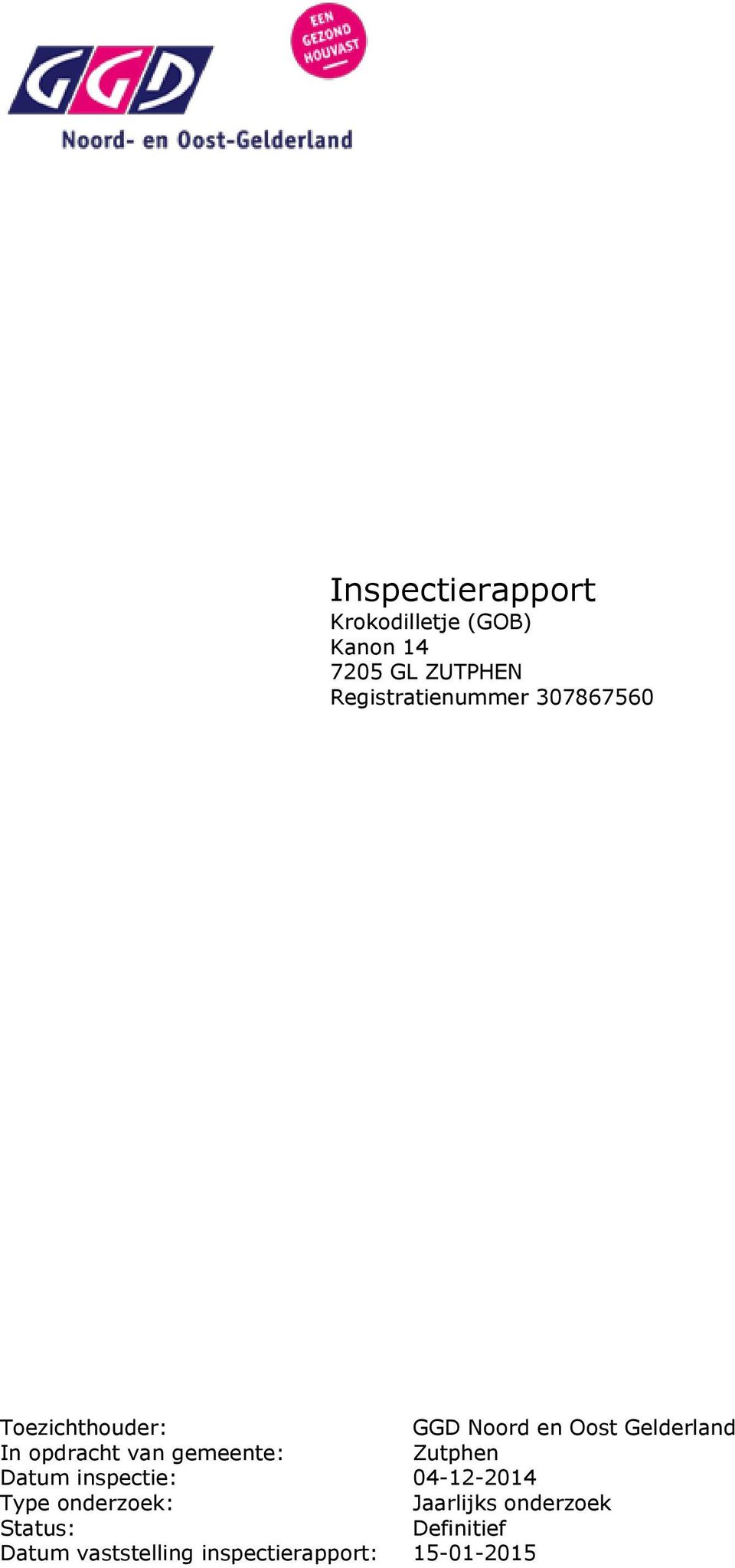 In opdracht van gemeente: Zutphen Datum inspectie: 04-12-2014 Type