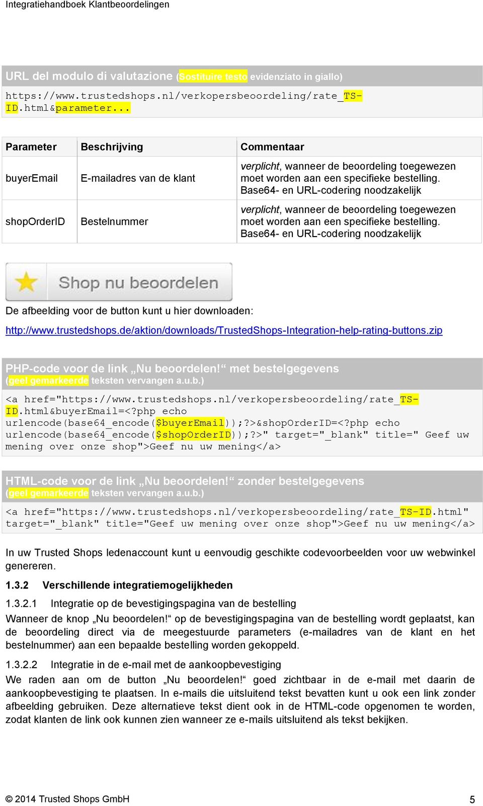 Base64- en URL-codering noodzakelijk verplicht, wanneer de beoordeling toegewezen moet worden aan een specifieke bestelling.