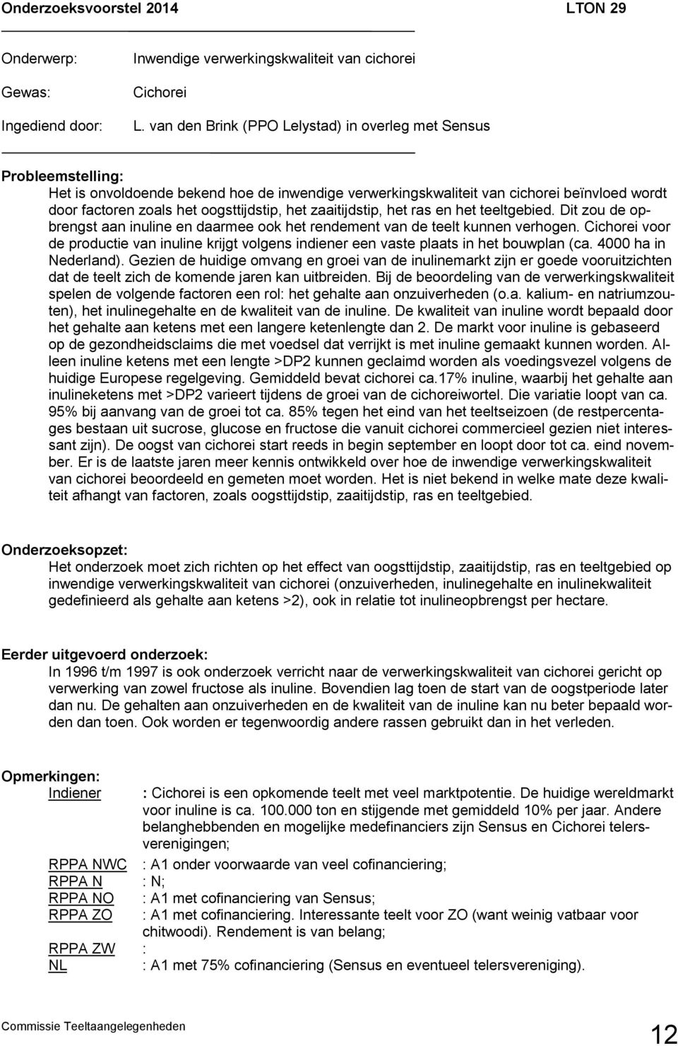 zaaitijdstip, het ras en het teeltgebied. Dit zou de opbrengst aan inuline en daarmee ook het rendement van de teelt kunnen verhogen.