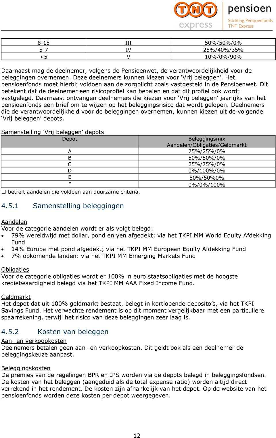 Dit betekent dat de deelnemer een risicoprofiel kan bepalen en dat dit profiel ook wordt vastgelegd.