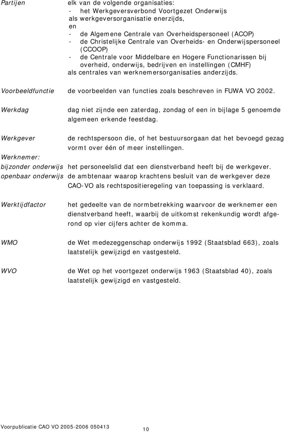 werknemersorganisaties anderzijds. Voorbeeldfunctie de voorbeelden van functies zoals beschreven in FUWA VO 2002.