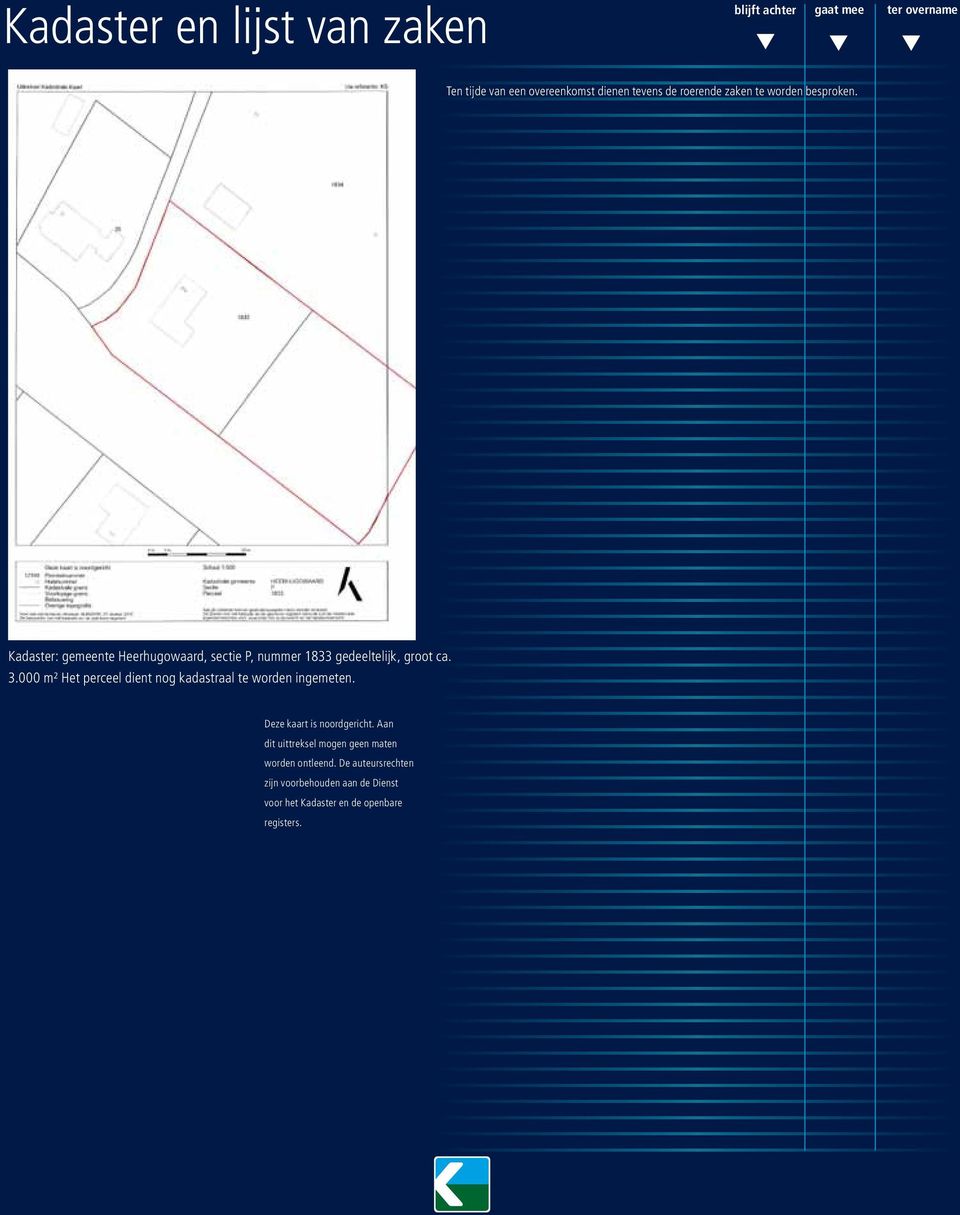 3.000 m² Het perceel dient nog kadastraal te worden ingemeten. Deze kaart is noordgericht.