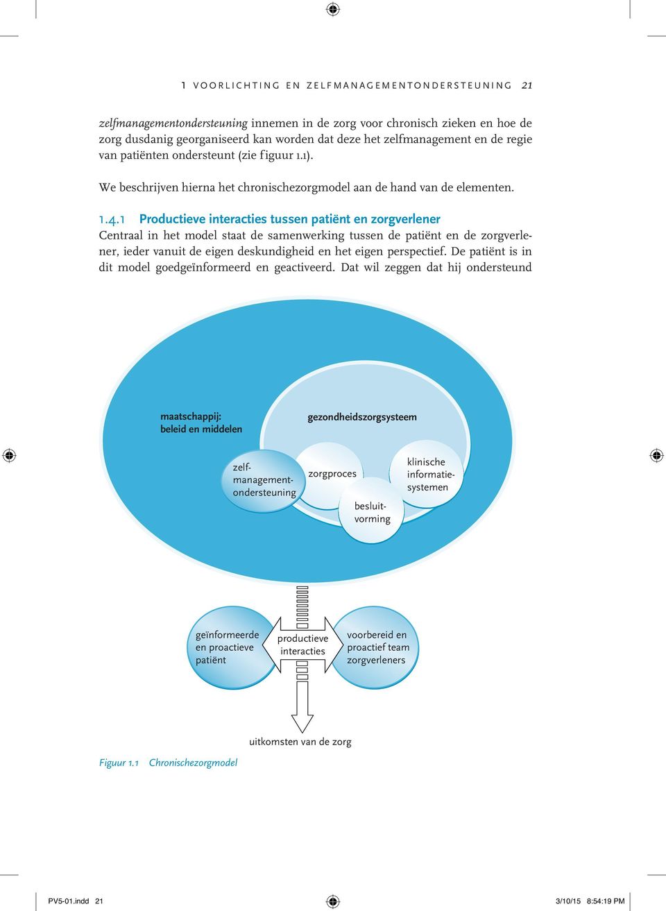 1 Productieve interacties tussen patiënt en zorgverlener Centraal in het model staat de samenwerking tussen de patiënt en de zorgverlener, ieder vanuit de eigen deskundigheid en het eigen perspectief.