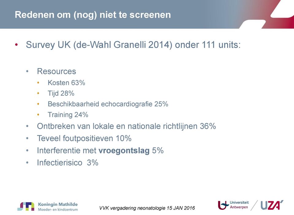 echocardiografie 25% Training 24% Ontbreken van lokale en nationale