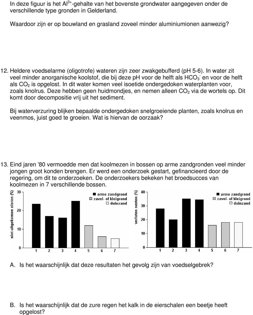 In water zit veel minder anorganische koolstof, die bij deze ph voor de helft als HCO 3 - en voor de helft als CO 2 is opgelost.