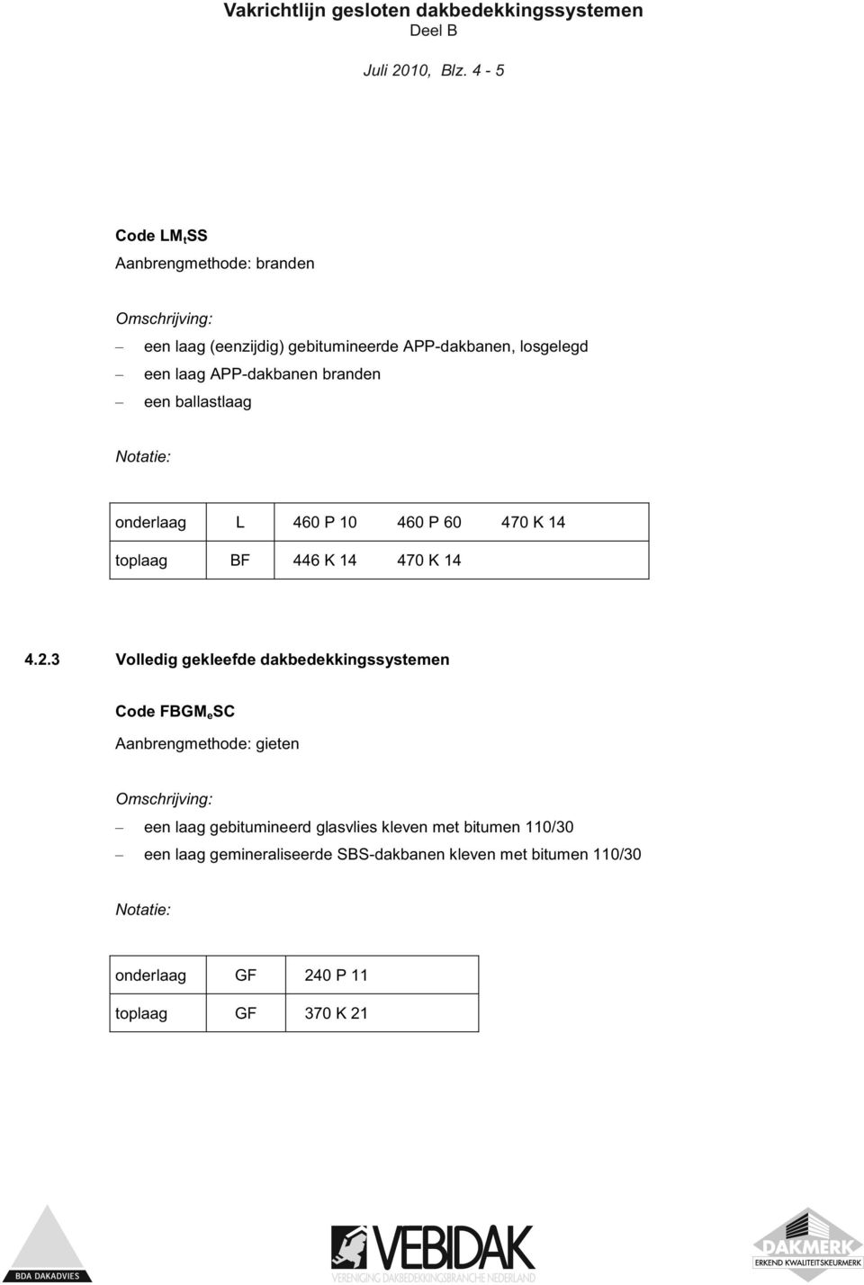 ballastlaag onderlaag L 460 P 10 460 P 60 470 K 14 toplaag BF 446 K 14 470 K 14 4.2.