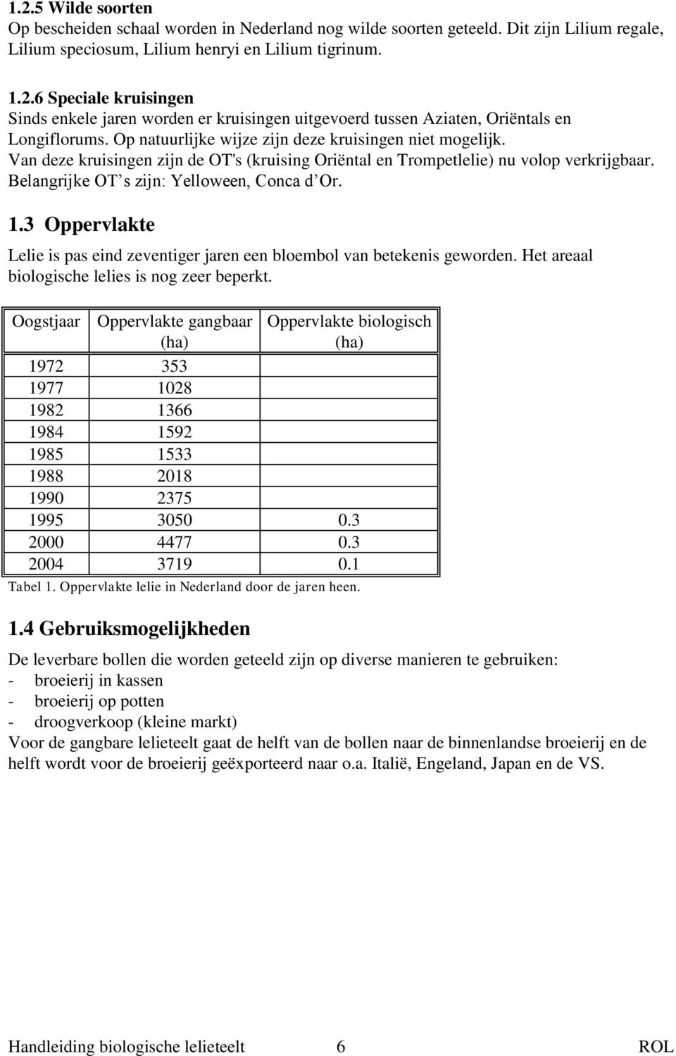 3 Oppervlakte Lelie is pas eind zeventiger jaren een bloembol van betekenis geworden. Het areaal biologische lelies is nog zeer beperkt.