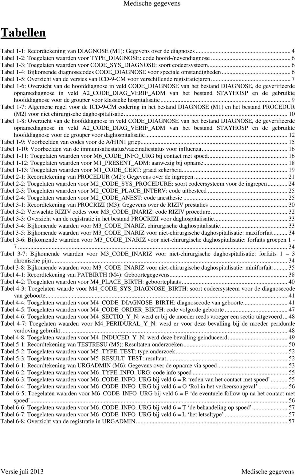 .. 6 Tabel 1-5: Overzicht van de versies van ICD-9-CM voor verschillende registratiejaren.