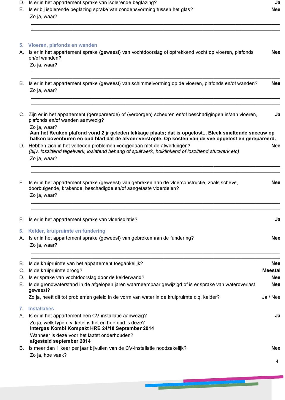 Is er in het appartement sprake (geweest) van schimmelvorming op de vloeren, plafonds en/of wanden? C.