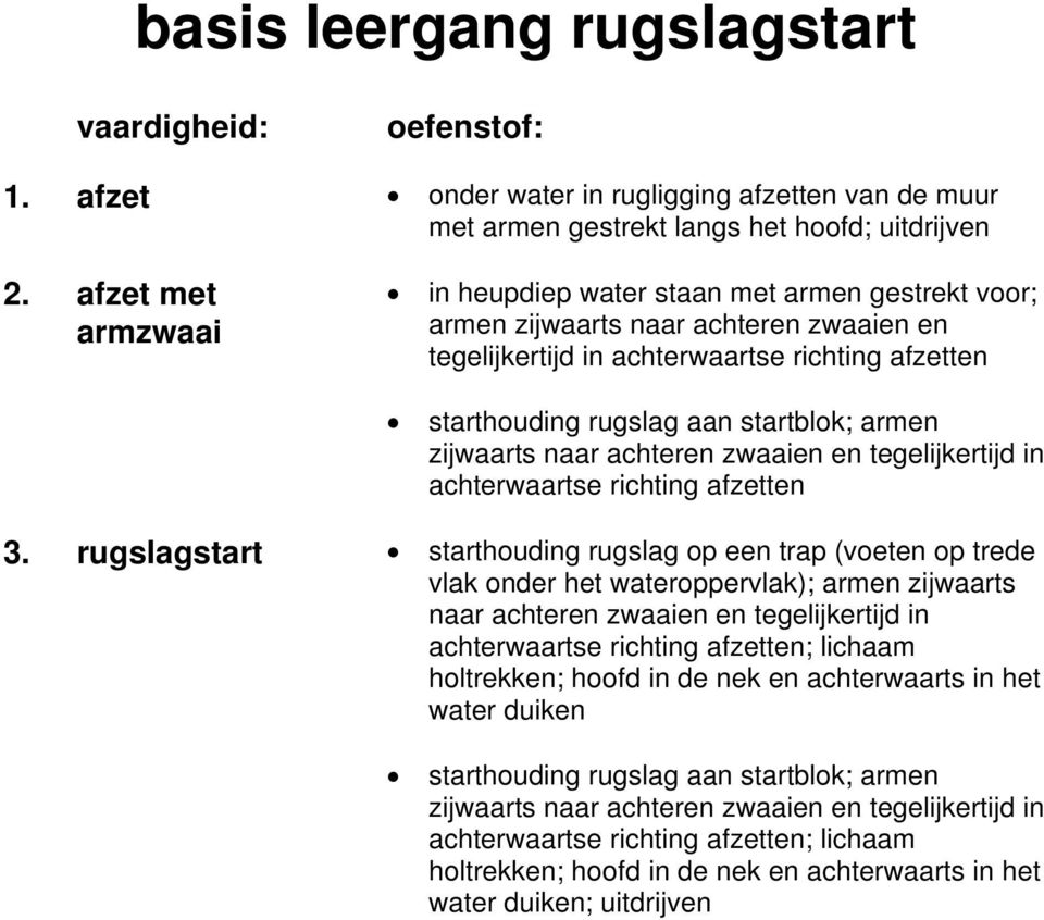 armen zijwaarts naar achteren zwaaien en tegelijkertijd in achterwaartse richting afzetten 3.