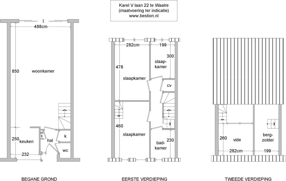 460 250 keuken 232 m k hal k wc slaapkamer 230 badkamer 260 vide