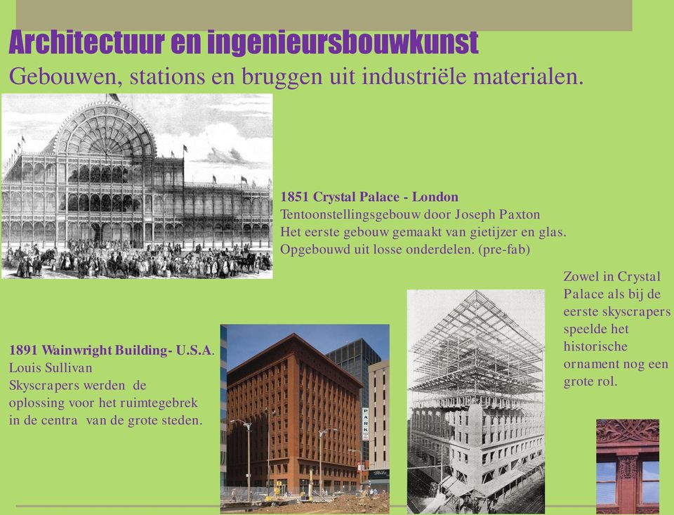 Opgebouwd uit losse onderdelen. (pre-fab) 1891 Wainwright Building- U.S.A.