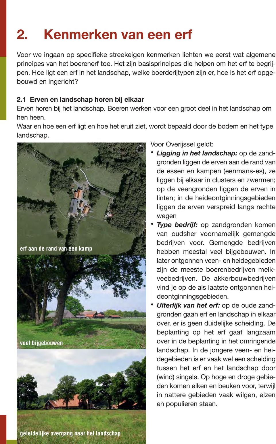 Boeren werken voor een groot deel in het landschap om hen heen. Waar en hoe een erf ligt en hoe het eruit ziet, wordt bepaald door de bodem en het type landschap.