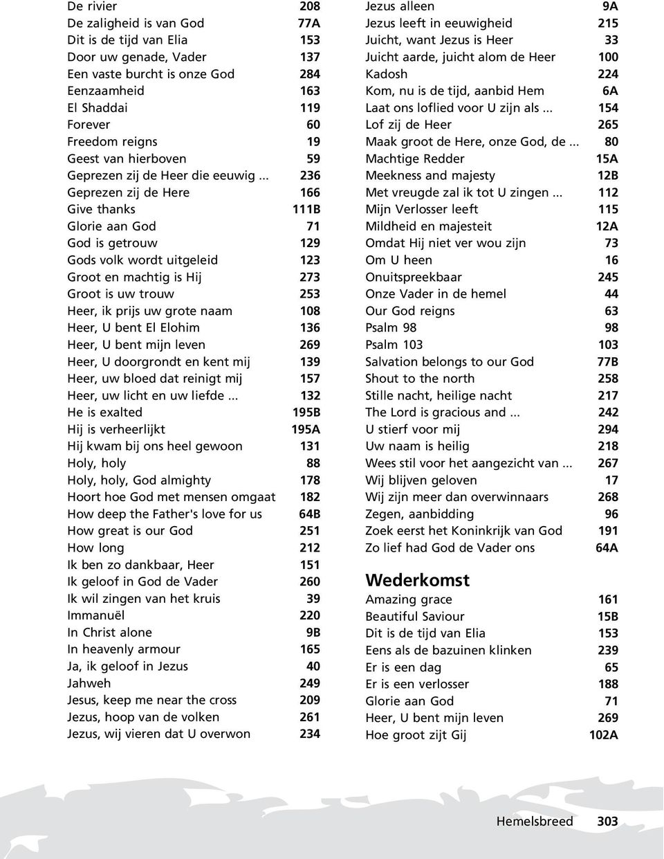 .. 236 Geprezen zij de Here 166 Give thanks 111B Glorie aan God 71 God is getrouw 129 Gods volk wordt uitgeleid 123 Groot en machtig is Hij 273 Groot is uw trouw 253 Heer, ik prijs uw grote naam 108