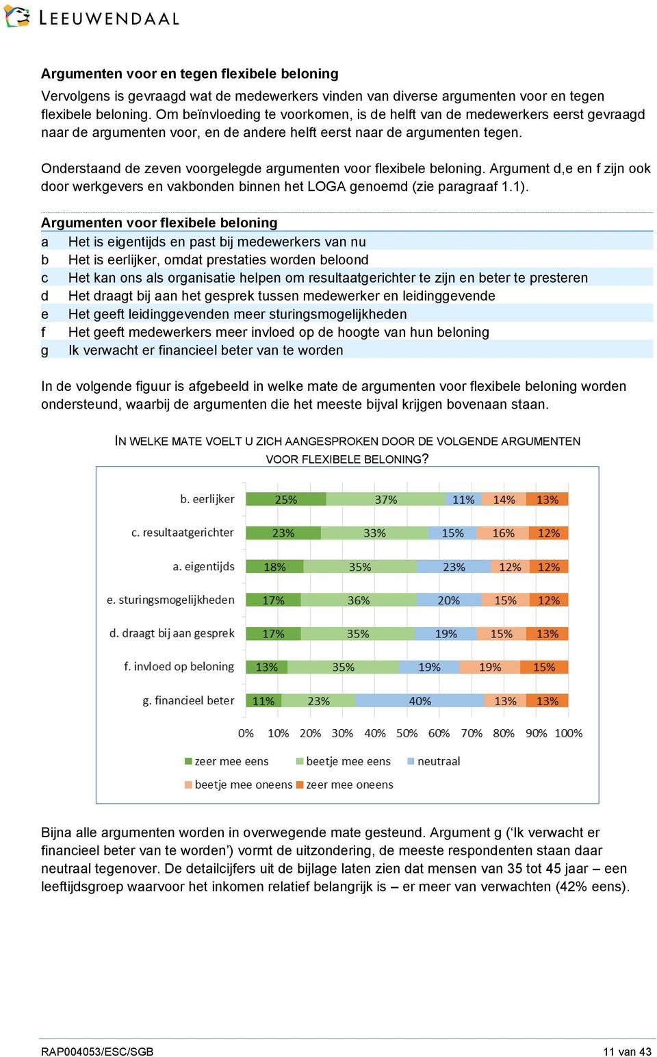 Onderstaand de zeven voorgelegde argumenten voor flexibele beloning. Argument d,e en f zijn ook door werkgevers en vakbonden binnen het LOGA genoemd (zie paragraaf 1.1).