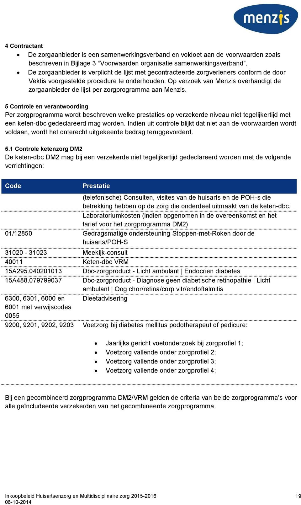 Op verzoek van Menzis overhandigt de zorgaanbieder de lijst per zorgprogramma aan Menzis.