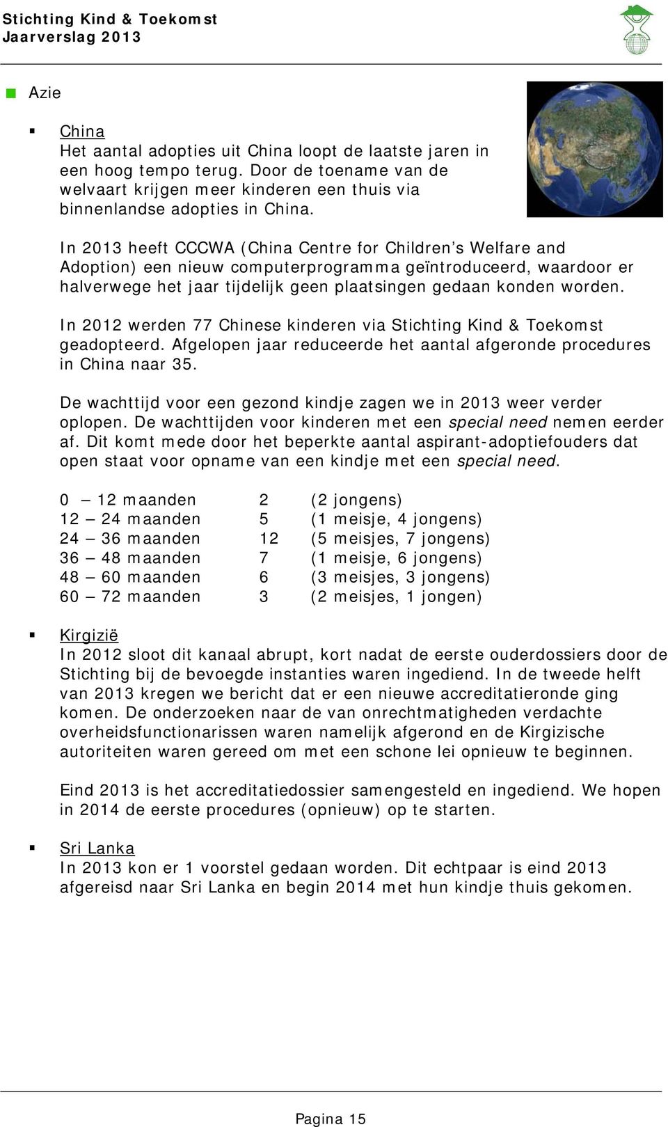 In 2012 werden 77 Chinese kinderen via Stichting Kind & Toekomst geadopteerd. Afgelopen jaar reduceerde het aantal afgeronde procedures in China naar 35.